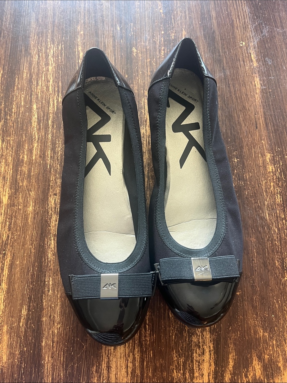 Anne Klein Black Patent Cap-Toe Bow Flats
